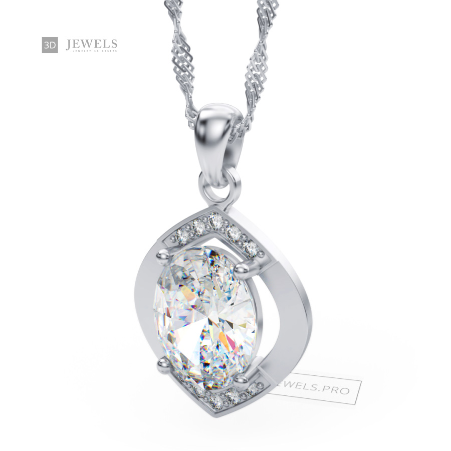 Oval Cut With Diamond Halo Pendant Free 3D Model-900px-image-1 Oval Cut With Diamond Halo Pendant Free 3D Model-900px-image-1