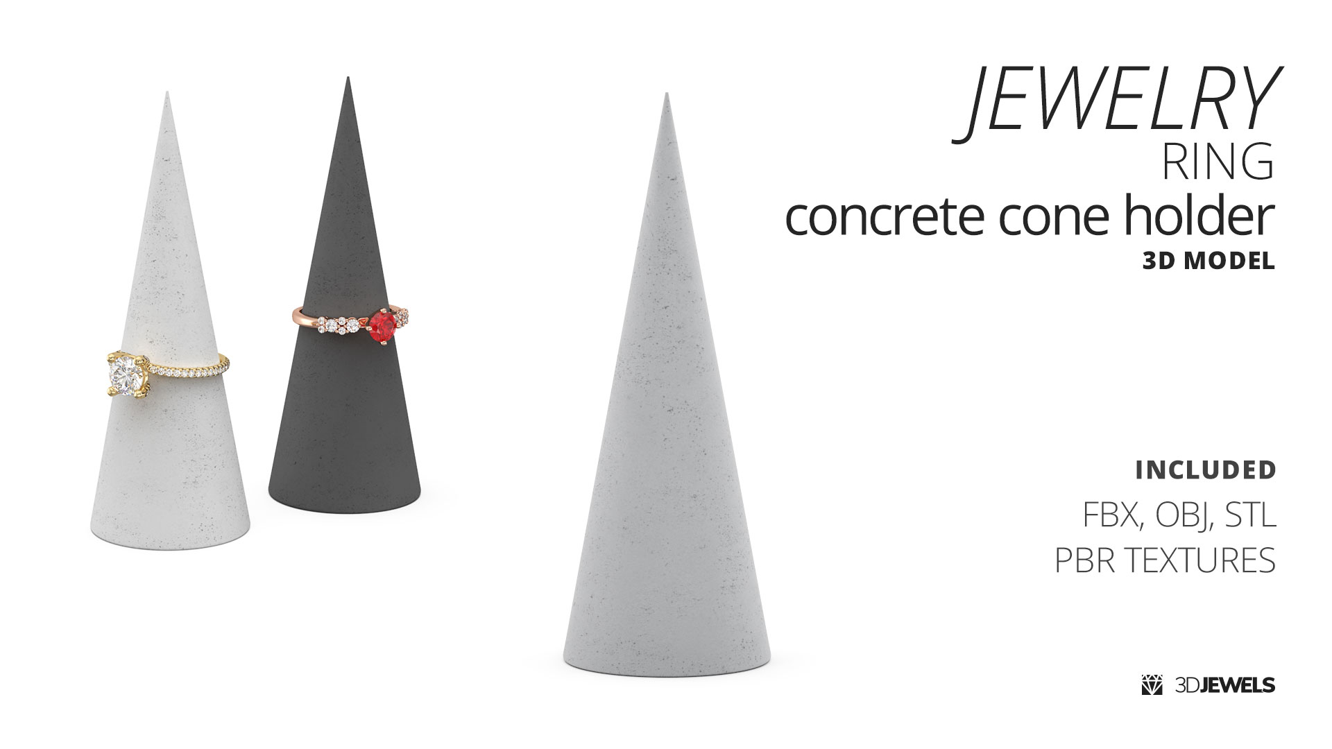 Jewelry Ring Concrete Cone Holder 3D Model 3DJewels