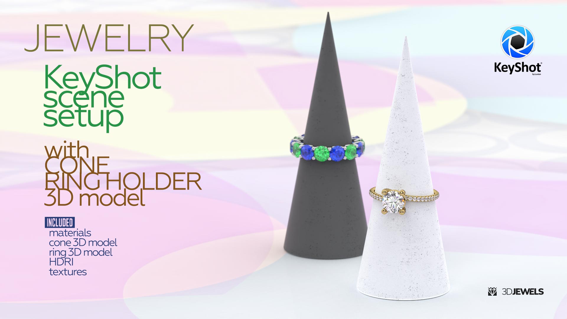 Jewelry Ring Holder 3D Model With KeyShot Render Scene Setup