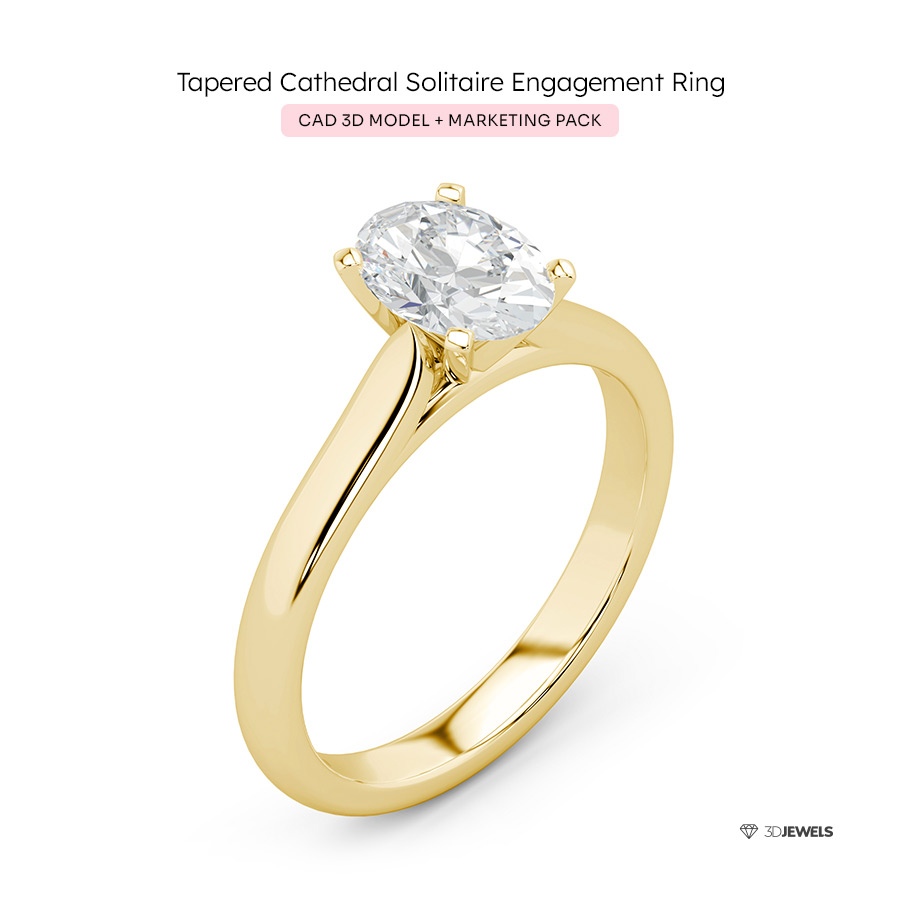 Jewelry_ring_CSR22_IMG1 Tapered Cathedral Solitaire Engagement Ring – Jewelry 3D Model